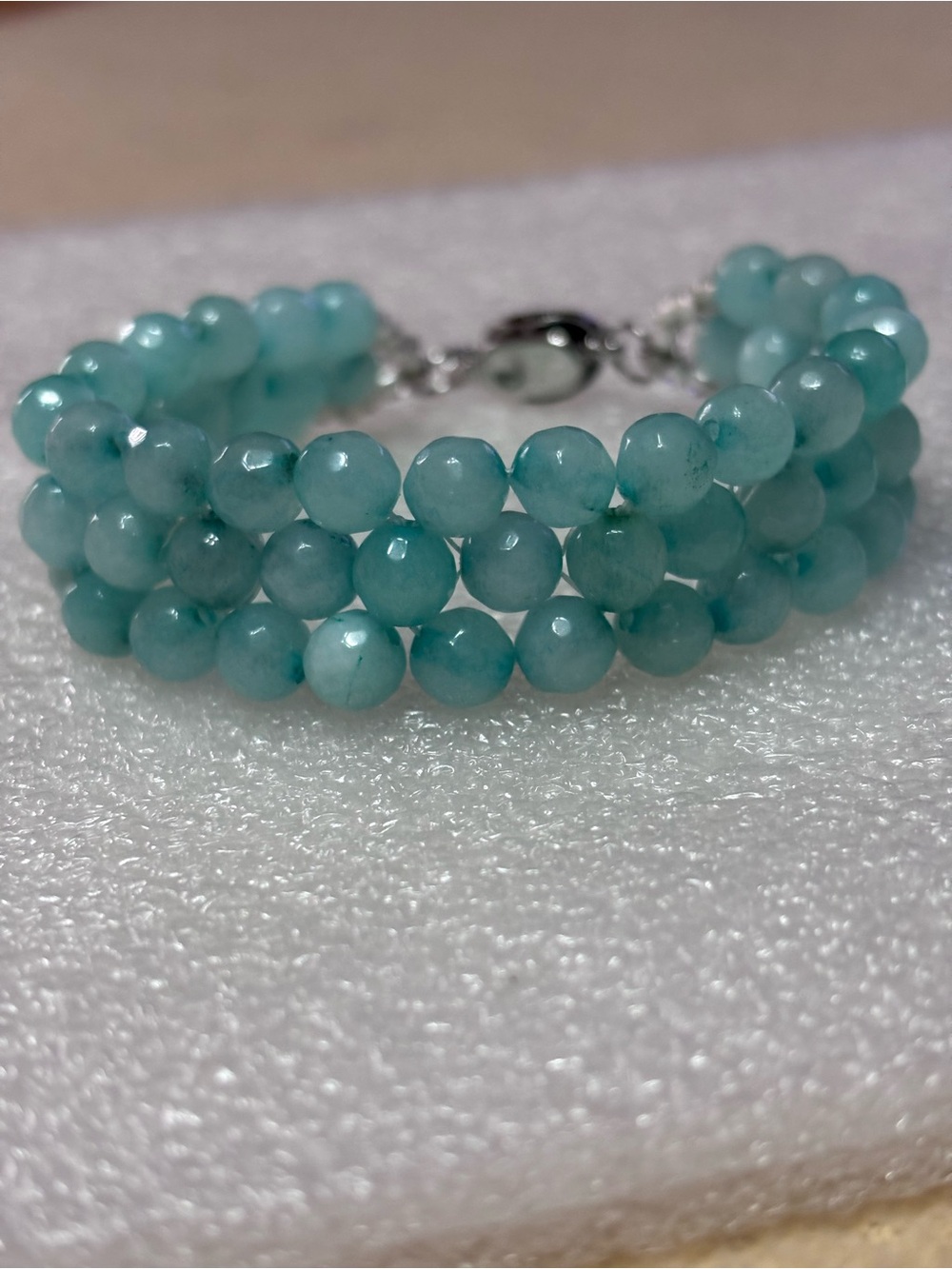 Aqua Blue Aventurine Handmade Beaded Bracelet 7 inches